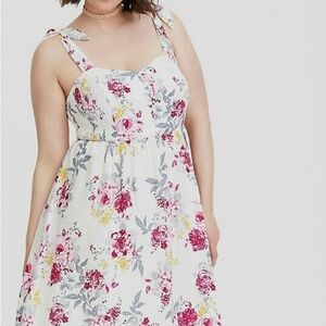 Torrid Floral Print Fabric with Pink and Yellow Accents Tie Shoulder